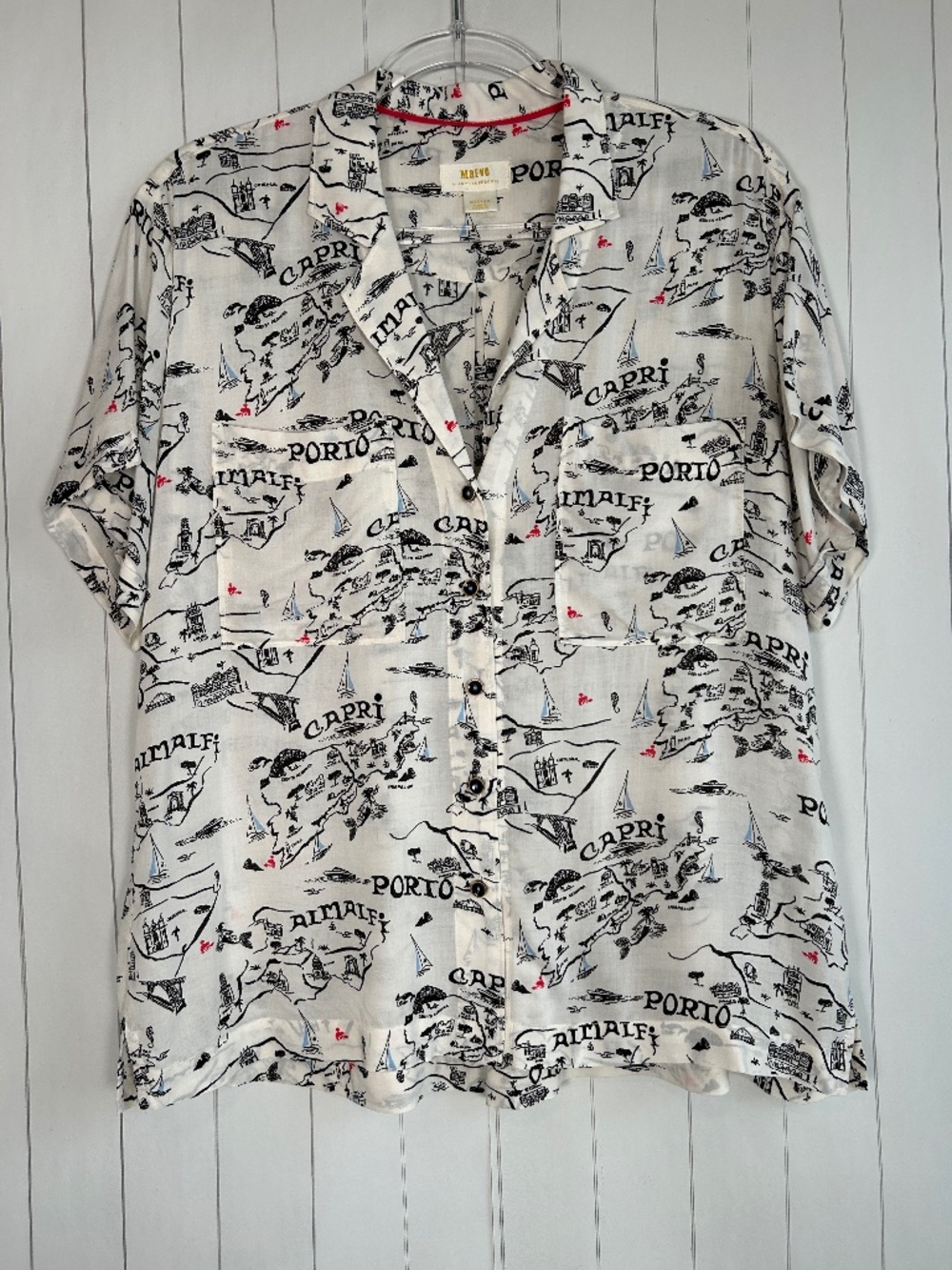 Anthropologie Maeve size M top Amalfi capri Porto white black vacation holiday